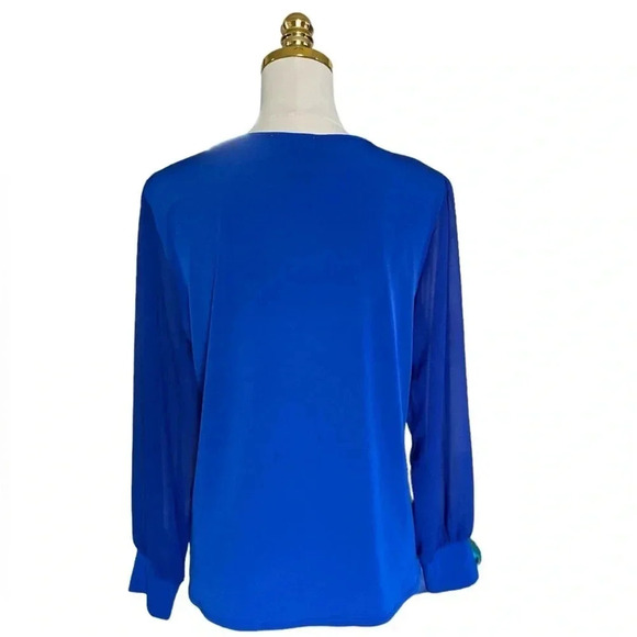CALVIN KLEIN | Women's Long Sleeve Blue Jersey with Chiffon Sleeves Top Size M - Picture 3 of 10